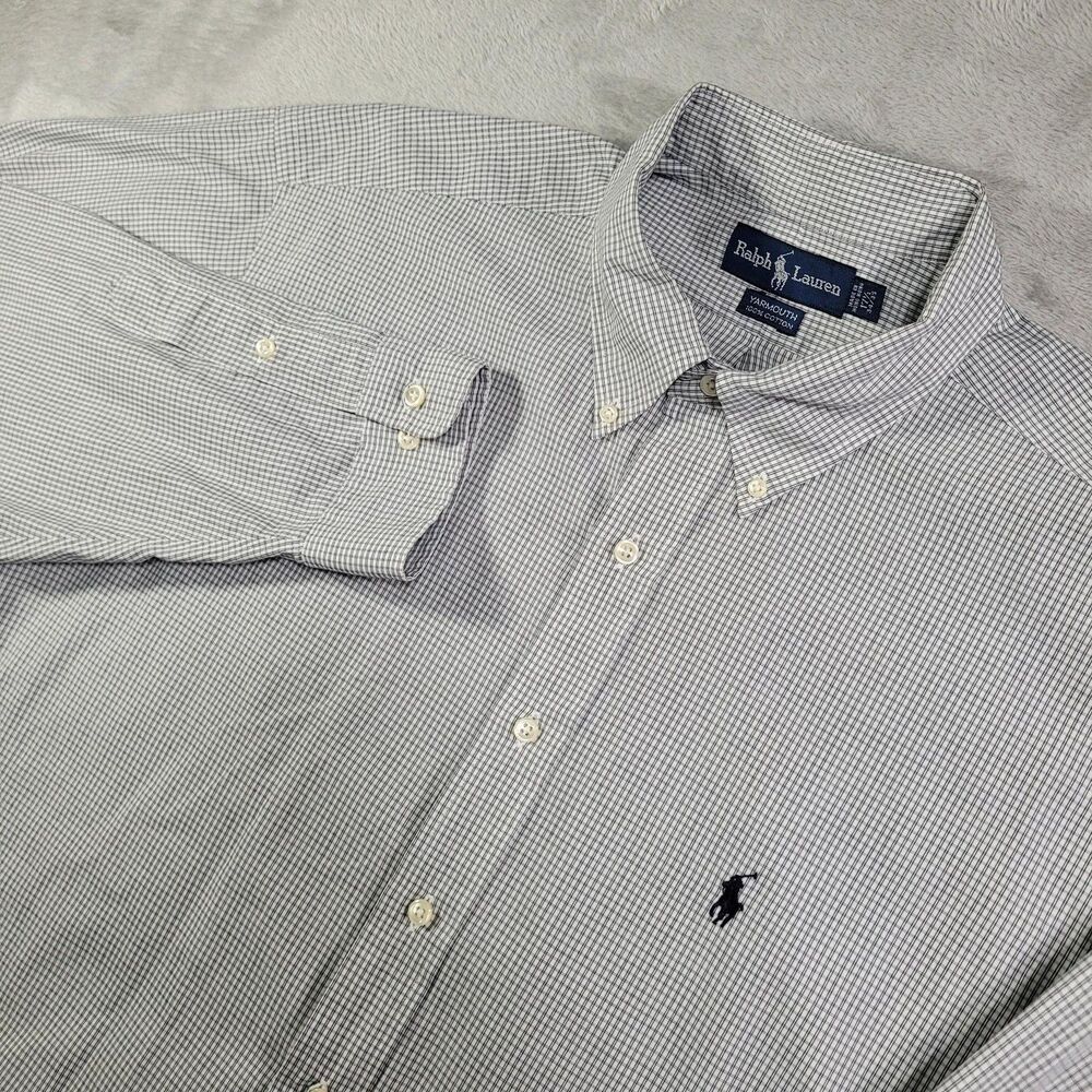 Ralph Lauren Shirt Mens 17.5 34/35 Blue Long Sleeve Button Down Classic Fit